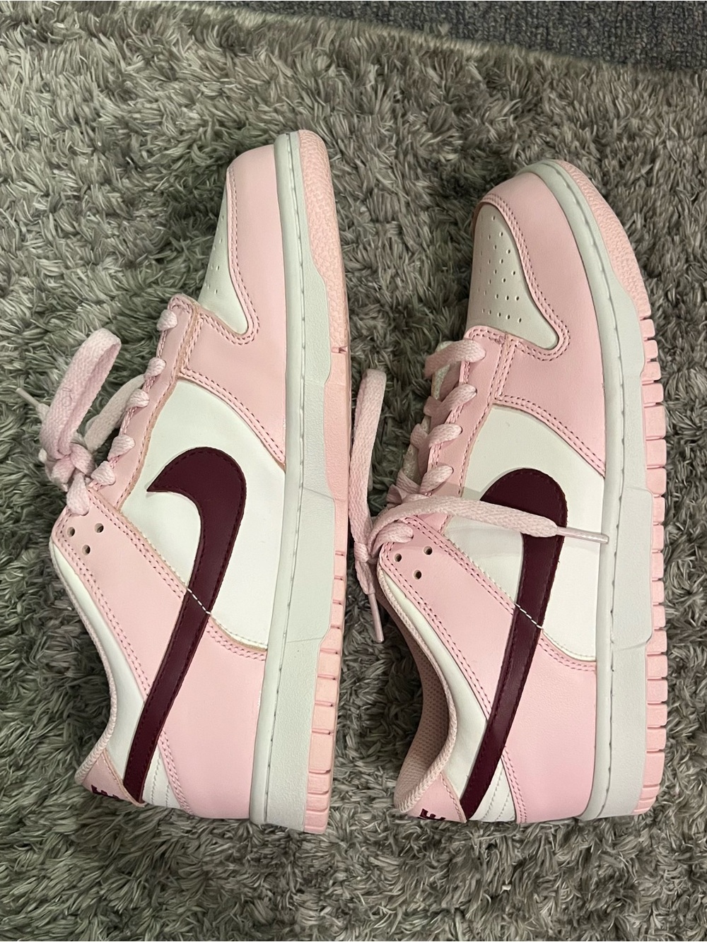 Nike Dunk Low Pink, White & Burgundy Swoosh Sneakers